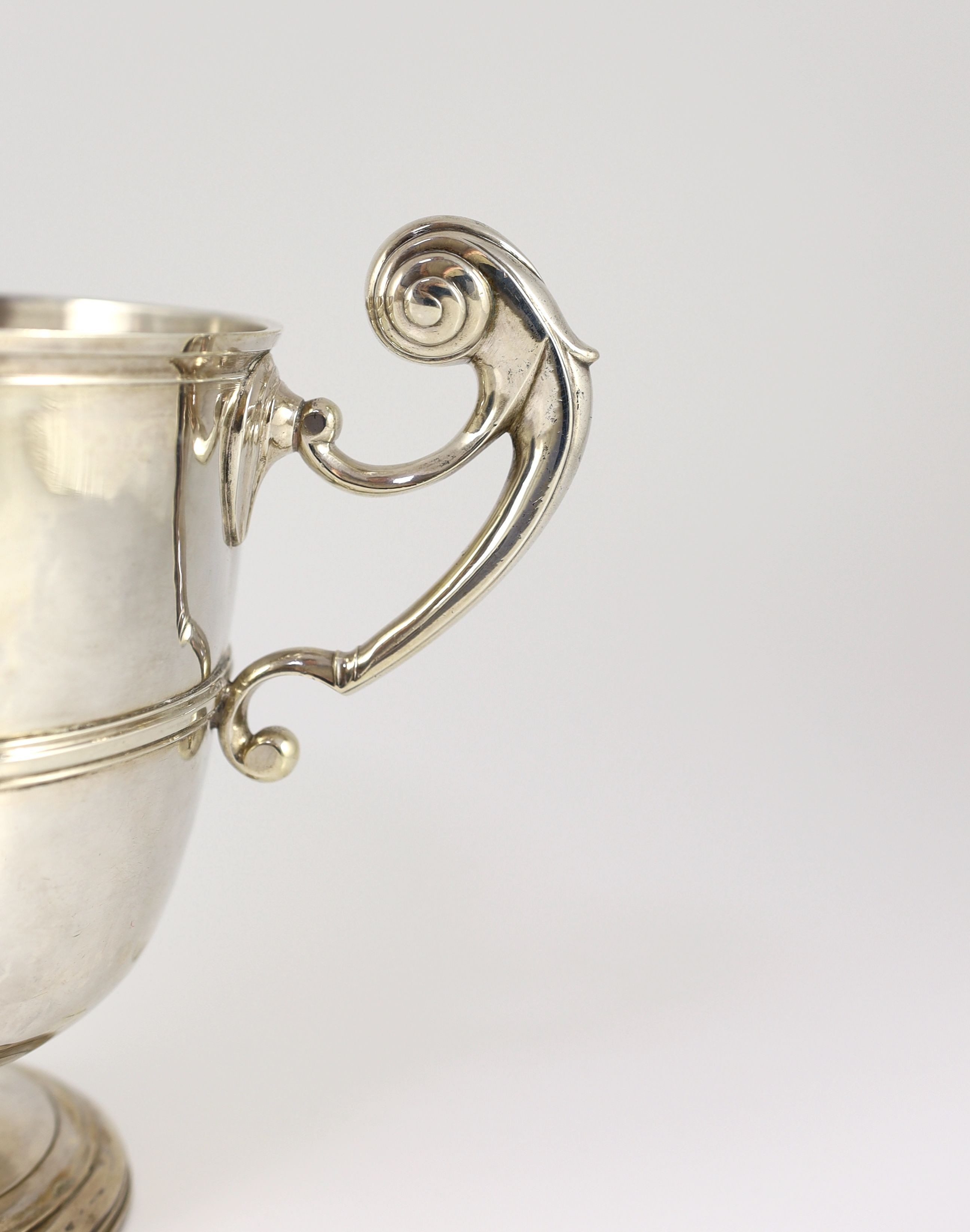 A George II Irish silver two handled presentation trophy cup, maker's mark rubbed